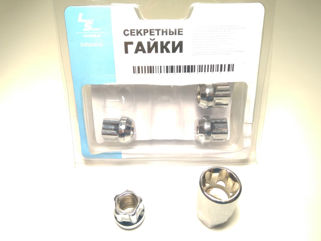 Гайка колесная секретная М12*1,5 (22, конус, хром., открытая ШД) (к-т 4 ...