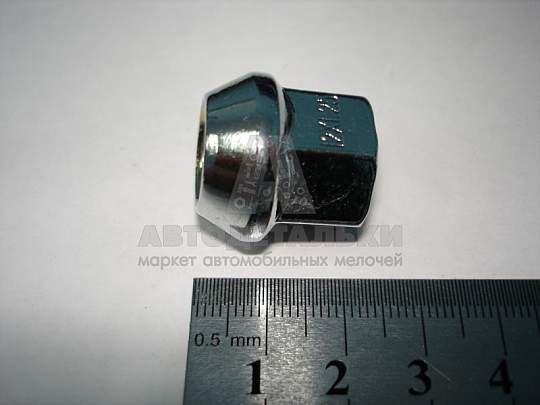 Гайка колесная М12*1,25 (21, ключ 17, конус, открытая, хром.) (артикул 1156)