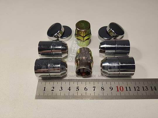 Гайка колесная секретная М14*1,5 (36, конус, хром., закрытая, защит. кольцо) (к-т 4 шт+2 ключ) (артикул H-49900SP)